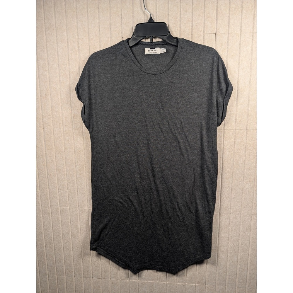 Topman T-Shirt Men M Gray Curved Hem Rolled Sleeve Y2K Longline Excellent